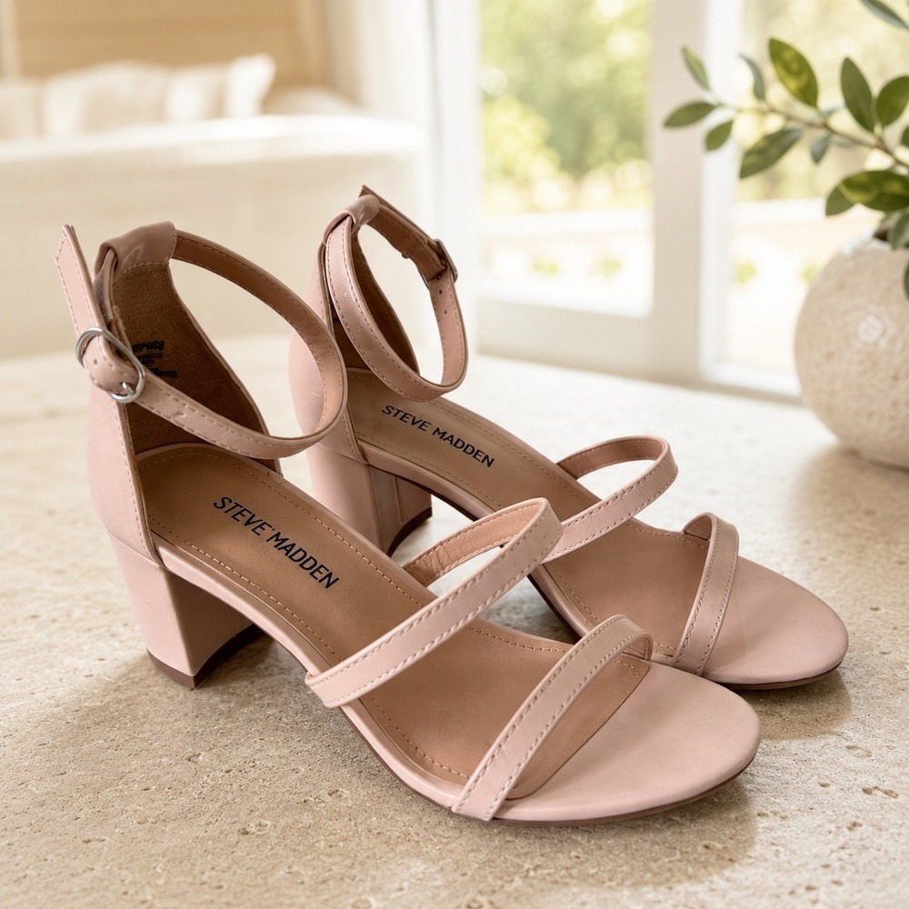 Steve Madden Jana Blush Pink Patent Strappy Block Heel Sandals Size 2M
